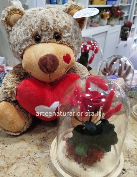 Rosa eterna con peluche